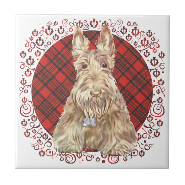 Weizenfarbener Scottie-Tartan Fliese (Vorderseite)