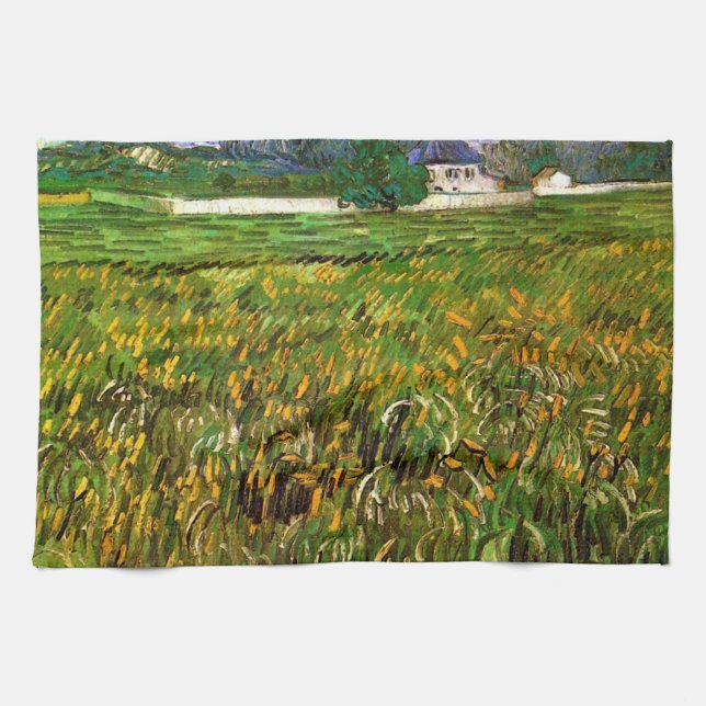 Weizenfeld bei Auvers von Vincent van Gogh Geschirrtuch (Horizontal)