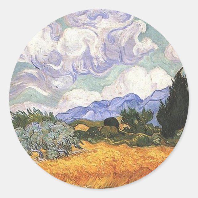 Weizenfeld mit Cypress von Van Gogh. Runder Aufkleber (Vorderseite)