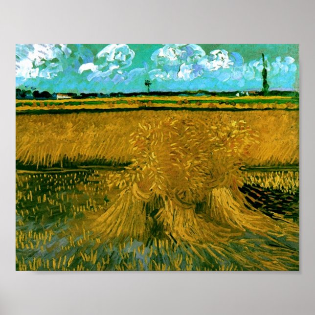 Weizenfeld mit Sheaves Van Gogh Fine Art Poster (Vorne)