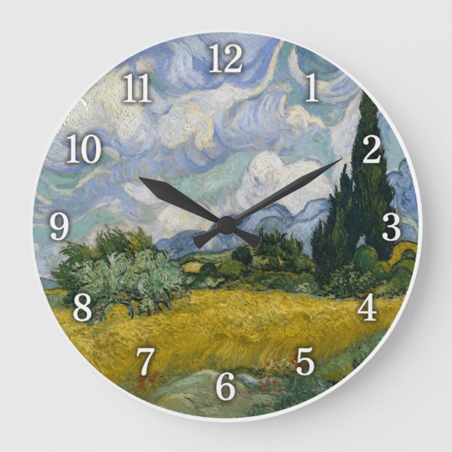 Weizenfeld mit Zypressen Große Wanduhr (Vorderseite)