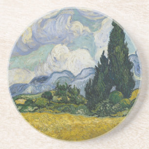 Weizenfeld mit Zypressen, Ölmalerei, Van Gogh Getränkeuntersetzer