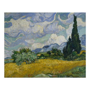 Weizenfeld mit Zypressen, Ölmalerei, Van Gogh Poster