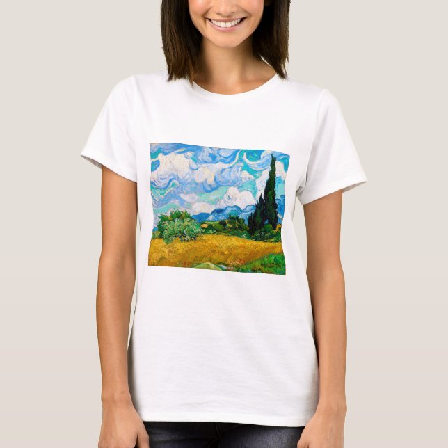 Weizenfeld mit Zypressen, Van Gogh T-Shirt (Vorderseite)