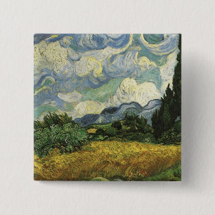 Weizenfeld mit Zypressen, Vincent Van Gogh Button