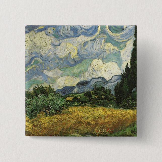 Weizenfeld mit Zypressen, Vincent Van Gogh Button (Vorderseite)