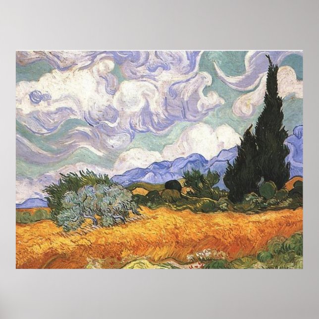 Weizenfeld mit Zypressen, Vincent Van Gogh Poster (Vorne)