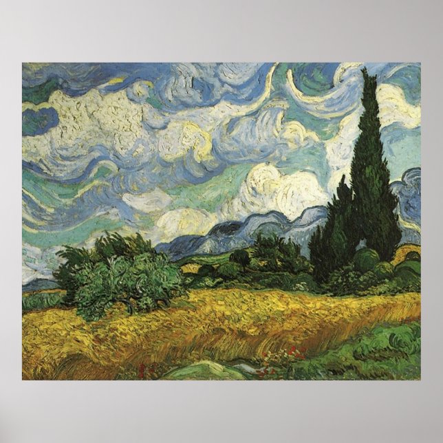 Weizenfeld mit Zypressen, Vincent Van Gogh Poster (Vorne)