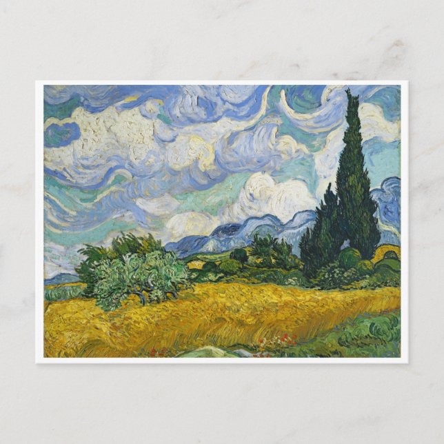 Weizenfeld mit Zypressen, Vincent van Gogh Postkarte (Vorderseite)