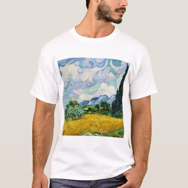 Weizenfeld mit Zypressen Vincent Van Gogh. T-Shirt (Vorderseite)