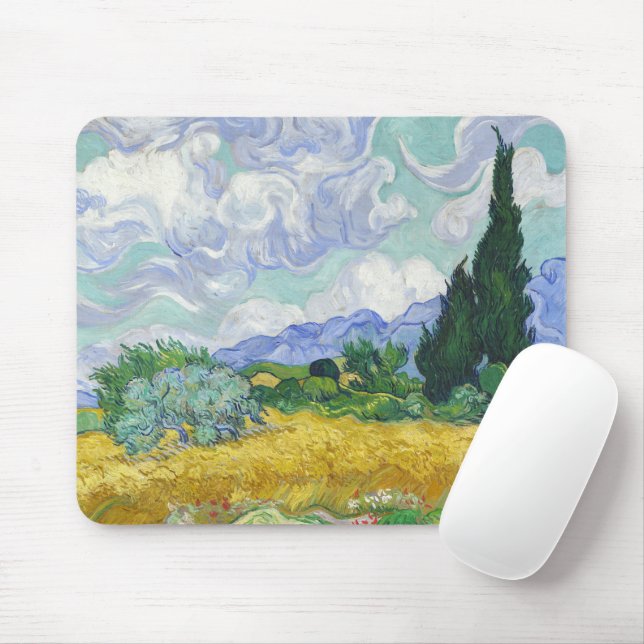 Weizenfeld mit Zypressen von Vincent van Gogh Mousepad (Mit Mouse)