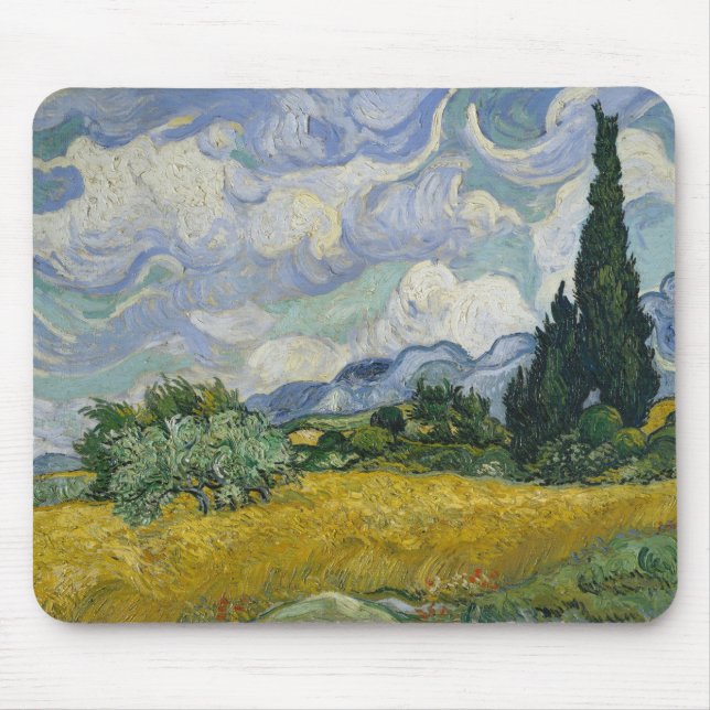 Weizenfeld mit Zypressen von Vincent van Gogh Mousepad (Vorne)