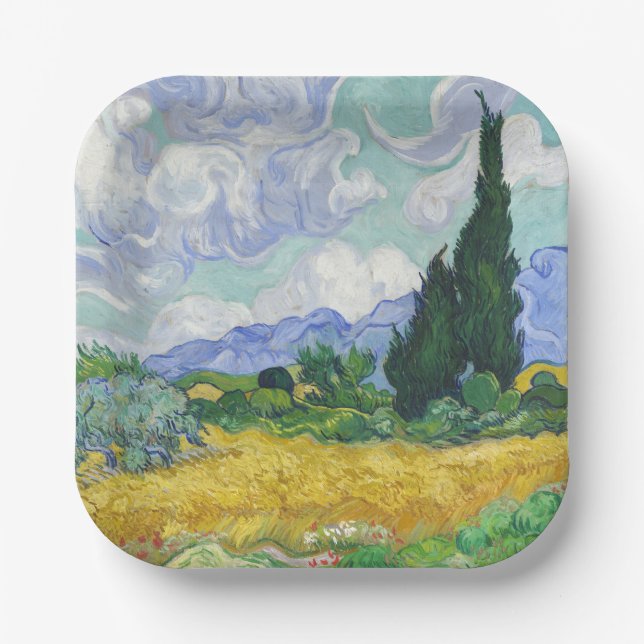 Weizenfeld mit Zypressen von Vincent van Gogh Pappteller (Vorderseite)