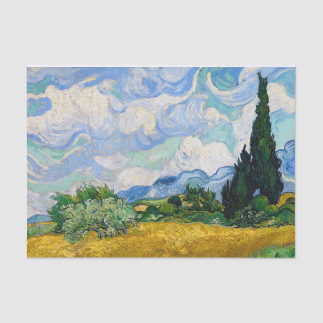 Weizenfeld mit Zypressen von Vincent Van Gogh Seidenpapier (Vorderseite)