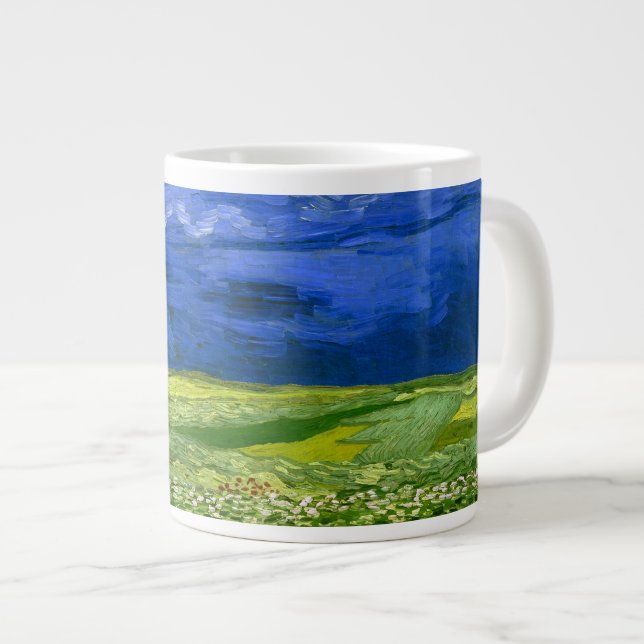 Weizenfeld unter bewachtem Himmel Van Gogh Fine Ar Jumbo-Tasse (Vorderseite Rechts)
