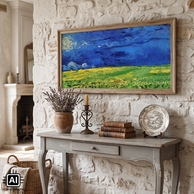 Weizenfeld unter bewachtem Himmel von Vincent van  Poster (Wheat Field Under Clouded Sky by Vincent van Gogh is a vintage fine art post impressionism painting.)