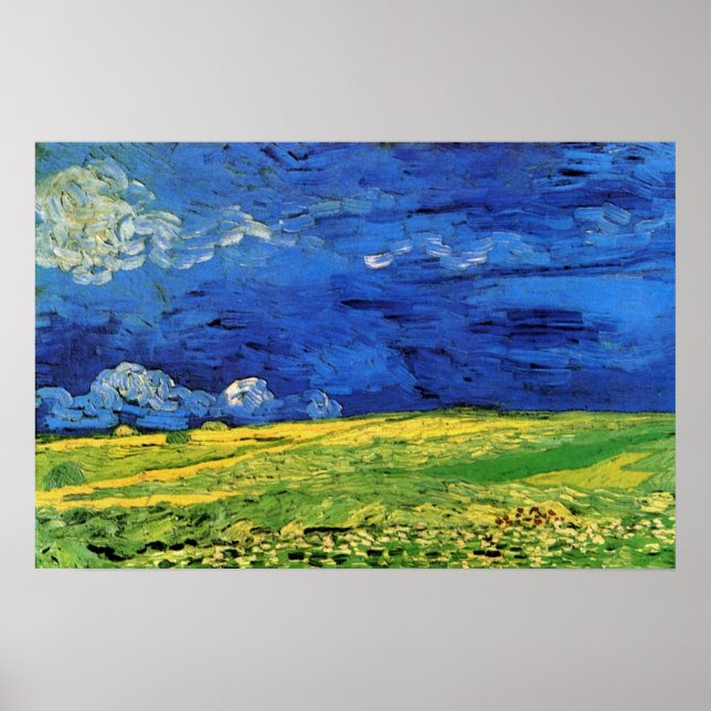 Weizenfeld unter bewachtem Himmel von Vincent van  Poster (Vorne)