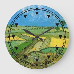Weizenfelder bei Auvers unter bewachtem Himmel Große Wanduhr