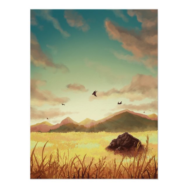 Weizenfelder bei Sonnenaufgang Poster (Vorderseite)