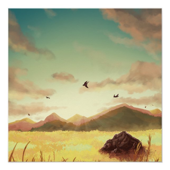 Weizenfelder bei Sonnenaufgang Poster (Vorderseite)