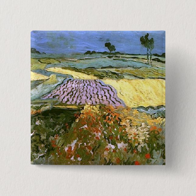 Weizenfelder in der Nähe von Auvers Van Gogh Button (Vorderseite)