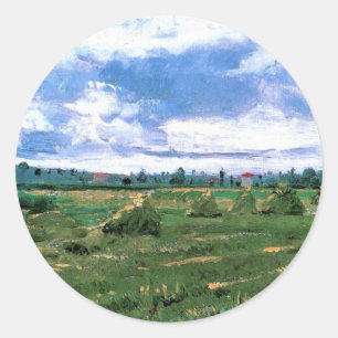 Weizenfelder mit Heuschobern von Vincent van Gogh Runder Aufkleber