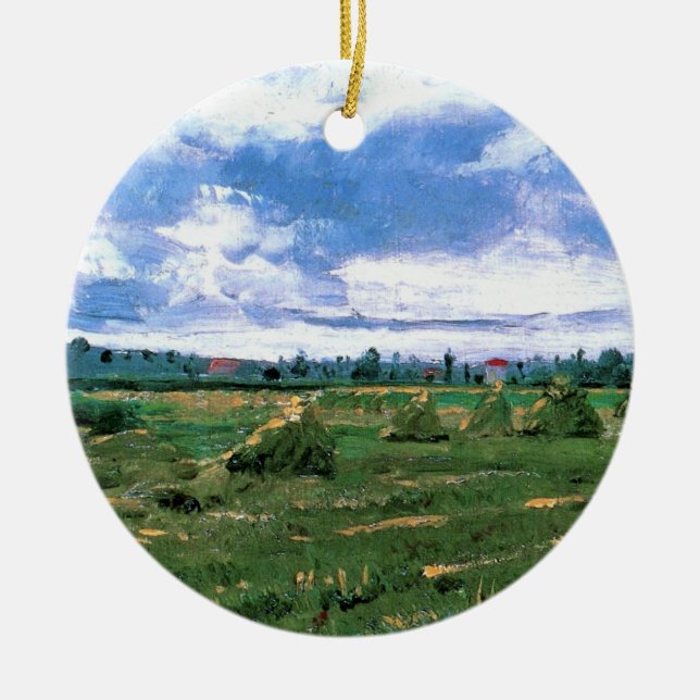 Weizenfelder mit Hystacks von Vincent van Gogh Keramik Ornament (Vorne)