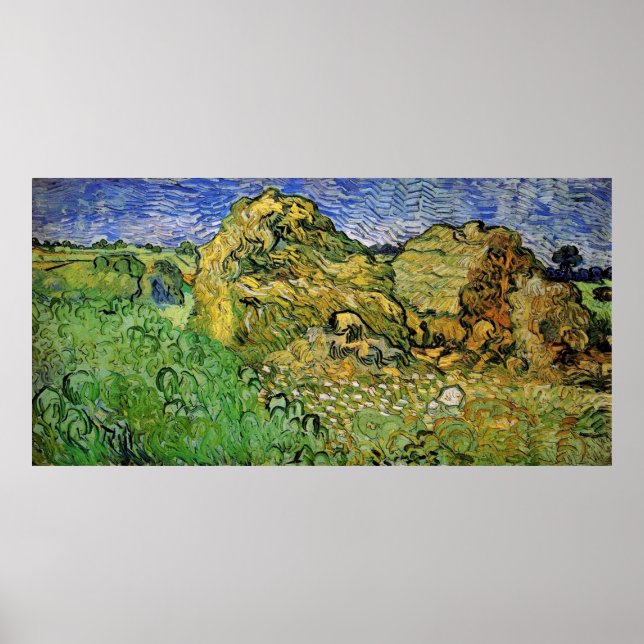 Weizenfelder mit Stacks, Vincent van Gogh Poster (Vorne)