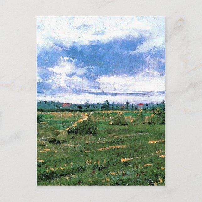 Weizenfelder mit Stacks, Vincent van Gogh Postkarte (Vorderseite)