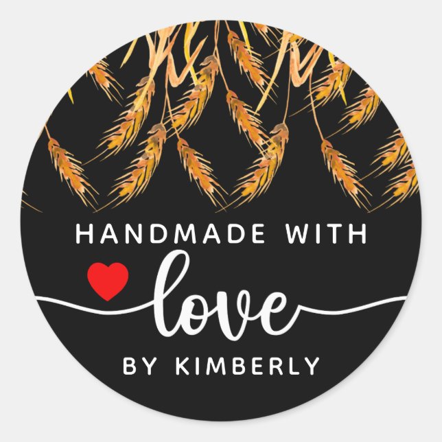 Weizenhandgefertigt mit Liebe Black Runder Aufkleber (Vorderseite)