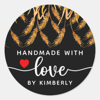 Weizenhandgefertigt mit Liebe Black Runder Aufkleber