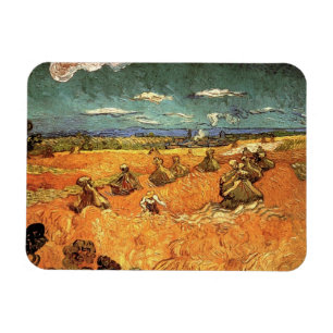 Weizenscheunen mit Schnitter von Vincent van Gogh Magnet