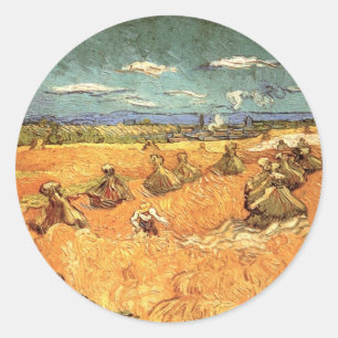 Weizenschober mit Schnitter von Vincent van Gogh Runder Aufkleber