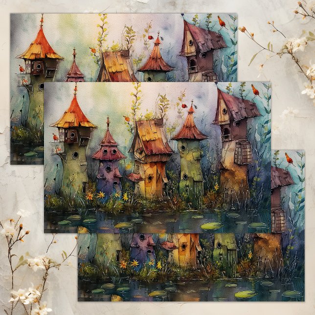 WEIZLICHE FAIRE DORF DECOUPAGE TISSUPAPIER SEIDENPAPIER (WHIMSICAL FAIRY VILLAGE DECOUPAGE TISSUE PAPER)