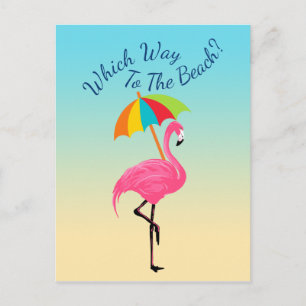 Welcher Weg Zum Strand-Rosa Flamingo Postkarte