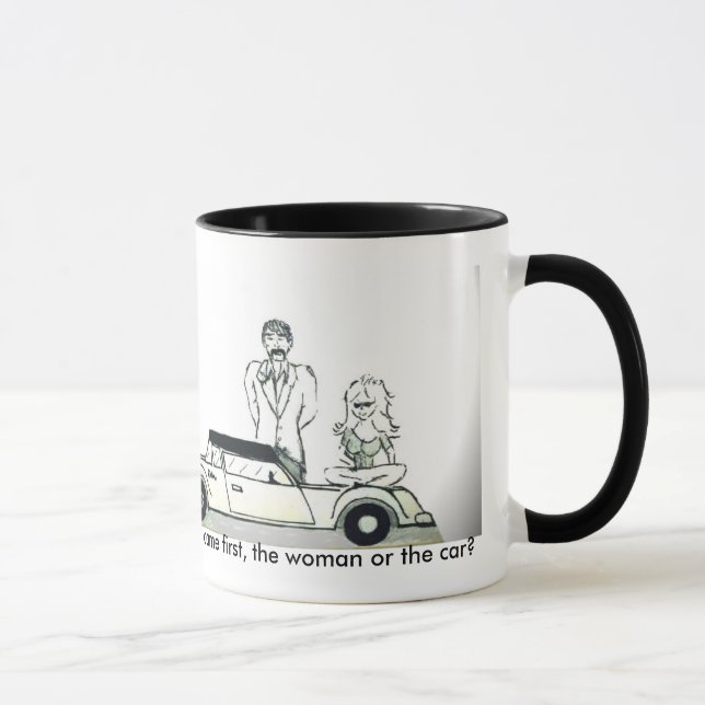 Welches kam zuerst, die Frau oder das Auto? Tasse (Rechts)