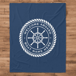 Welcome aboard boat name nautical ship's wheel fleecedecke