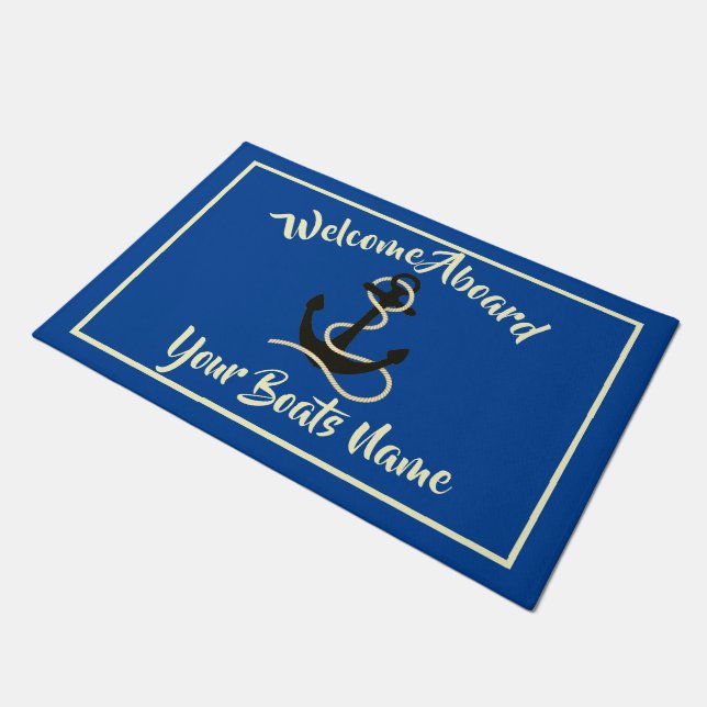 Welcome aboard nautical ships name anchor doormat fußmatte (Schrägansicht)