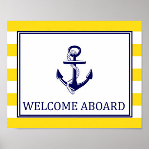 Welcome Aboard - Sign - Yellow Navy Nautical Poster