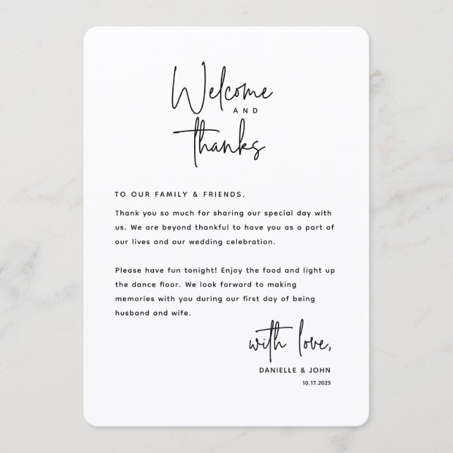 Welcome and Thanks, Place Setting Thank You Card Programm (Vorderseite)