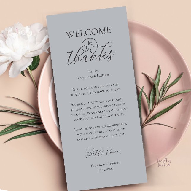 Welcome and Thanks Reception Dinner Thank You Card Programm (Welcome and Thanks Reception Dinner Thank You Card in Chill Grey Charcoal)