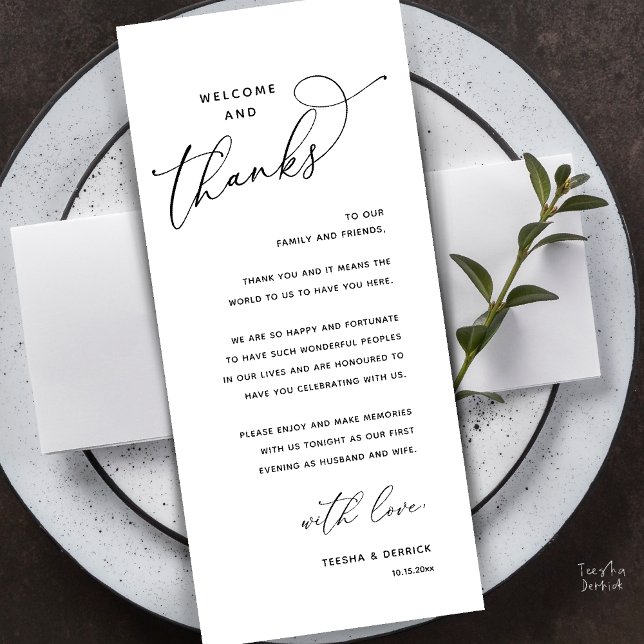 Welcome and Thanks, Wedding Dinner Thank You Card Programm (Welcome and Thanks, Wedding Dinner Thank You Card in Black and white)