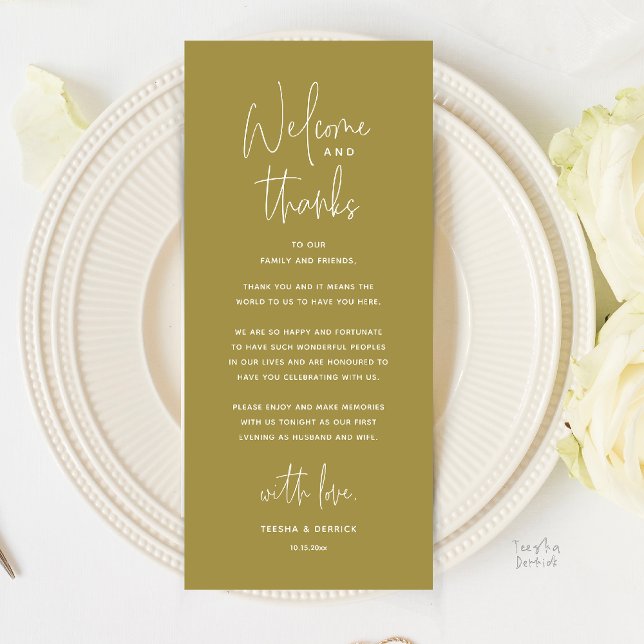 Welcome and Thanks, Wedding Dinner Thank You Card Programm (Welcome and Thanks, Wedding Dinner Thank You Card in Yellow Gold)
