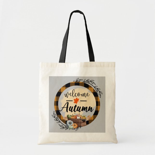 Welcome Autumn Pumpkin Vintag Tragetasche (Vorne)
