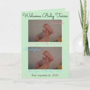 Welcome Babies Boy Girl Twins Birth Stats Card Ankündigung