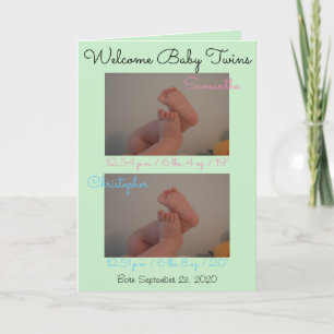 Welcome Babies Boy Girl Twins Birth Stats Card Ankündigung