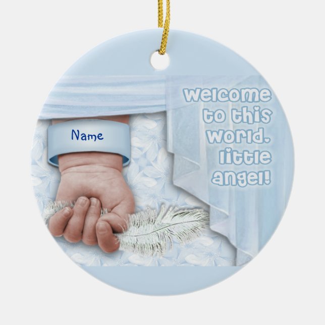 Welcome Baby Boy (anpassbar) Keramik Ornament (Vorne)