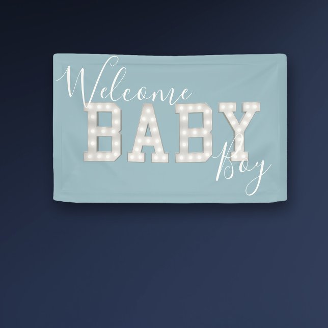 Welcome Baby Boy Blue Dusche Party Banner (Welcome home to the baby boy! You can change the text to add your little one's name. )