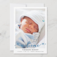 Welcome Baby Boy Hearts Foto Ankündigung
