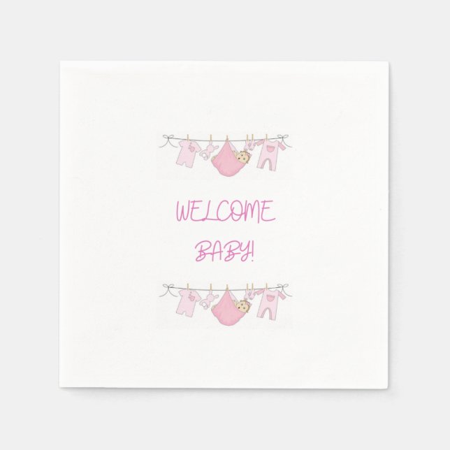 Welcome Baby Clothesline - Napkins - Baby Girl Serviette (Vorderseite)